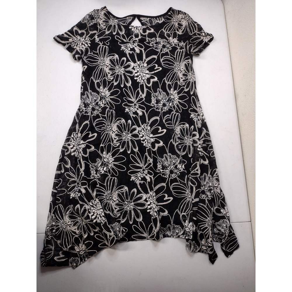 Roz & Ali Womens Black White Floral Lace Handkerchief Hem Y2K Dress Small